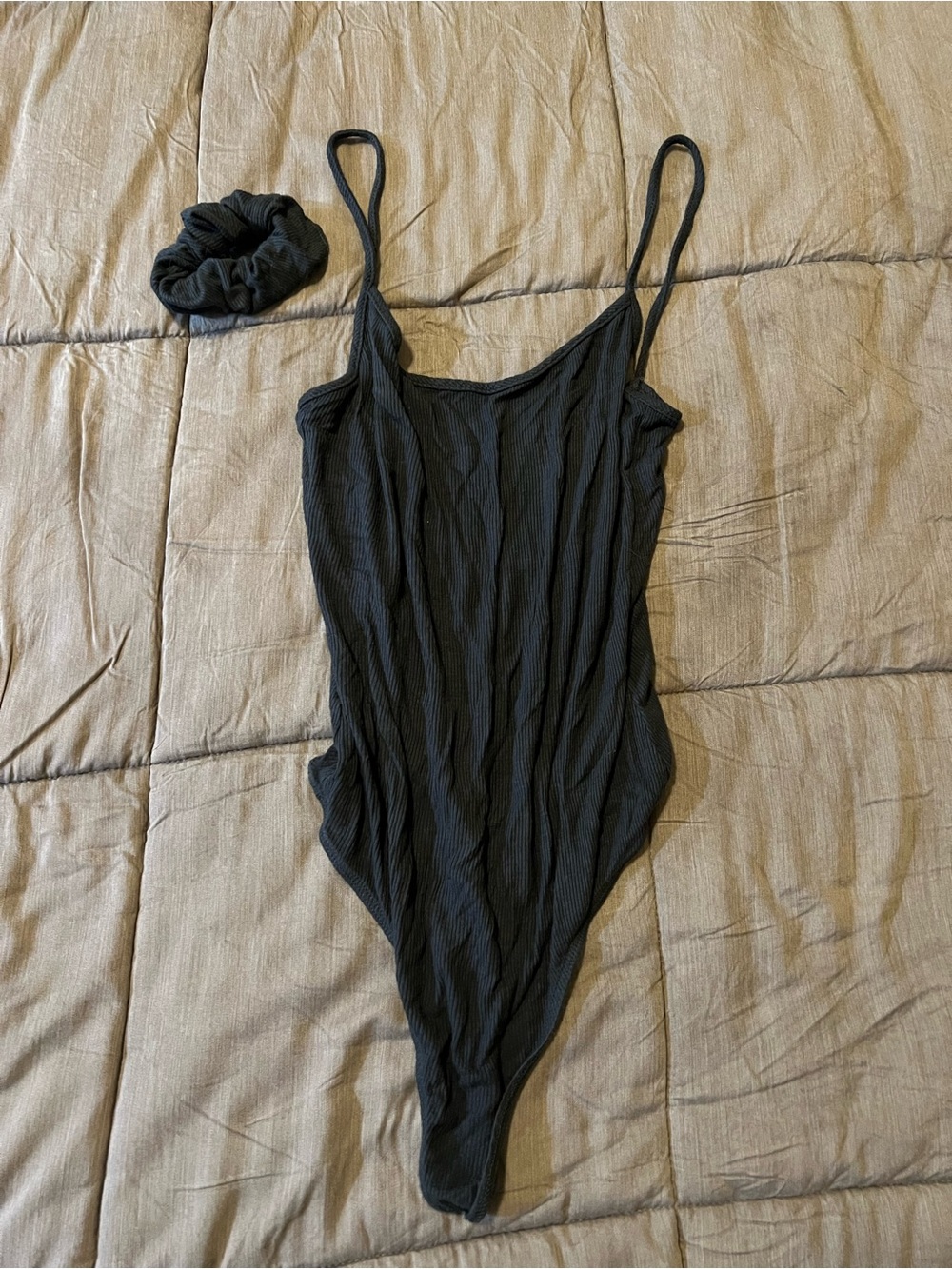 American Apparel charcoal grey scoop back backless rib bodysuit scrunchie